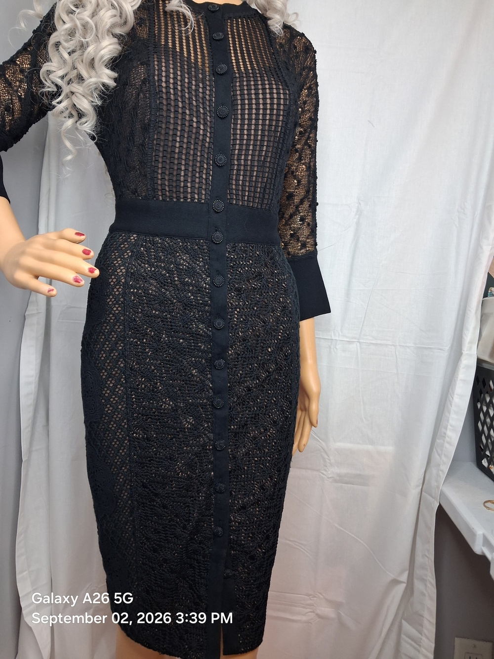 Anthropolgie Elegant Black Lace Button-Front Sheath Dress